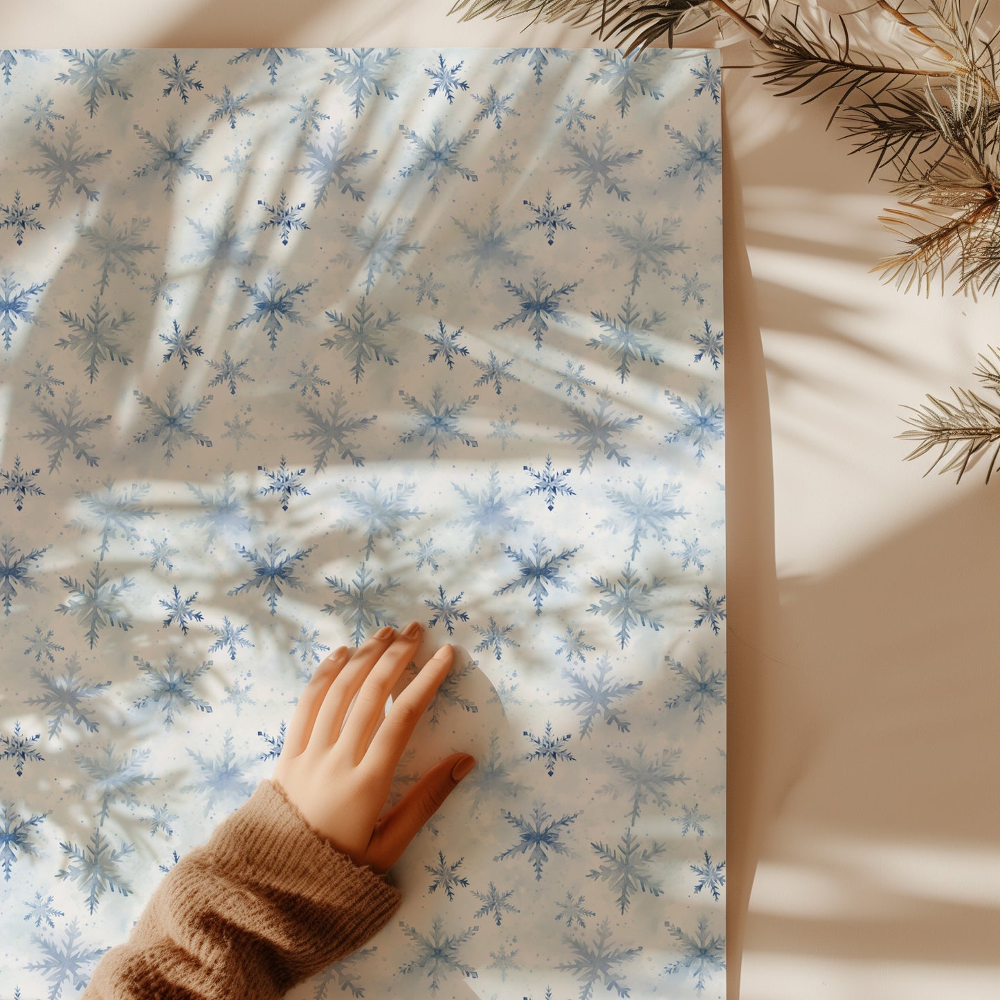 Whimsical Watercolor Blue Snowflakes Gift Wrapping Paper Sheets