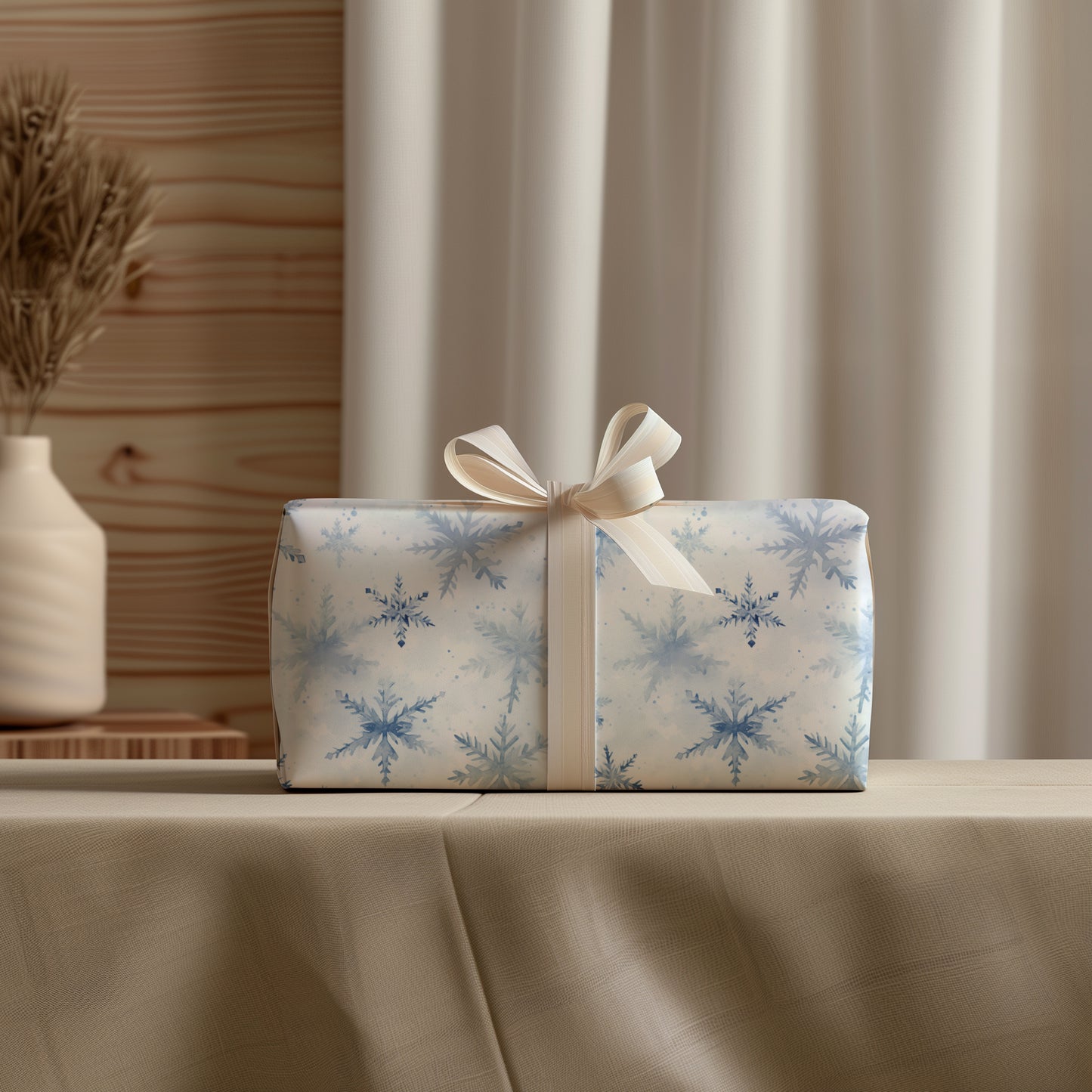 Whimsical Watercolor Blue Snowflakes Gift Wrapping Paper Sheets