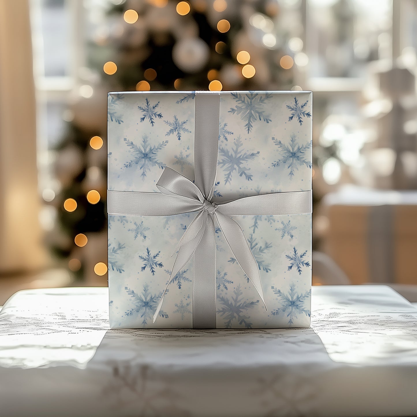 Whimsical Watercolor Blue Snowflakes Gift Wrapping Paper Sheets