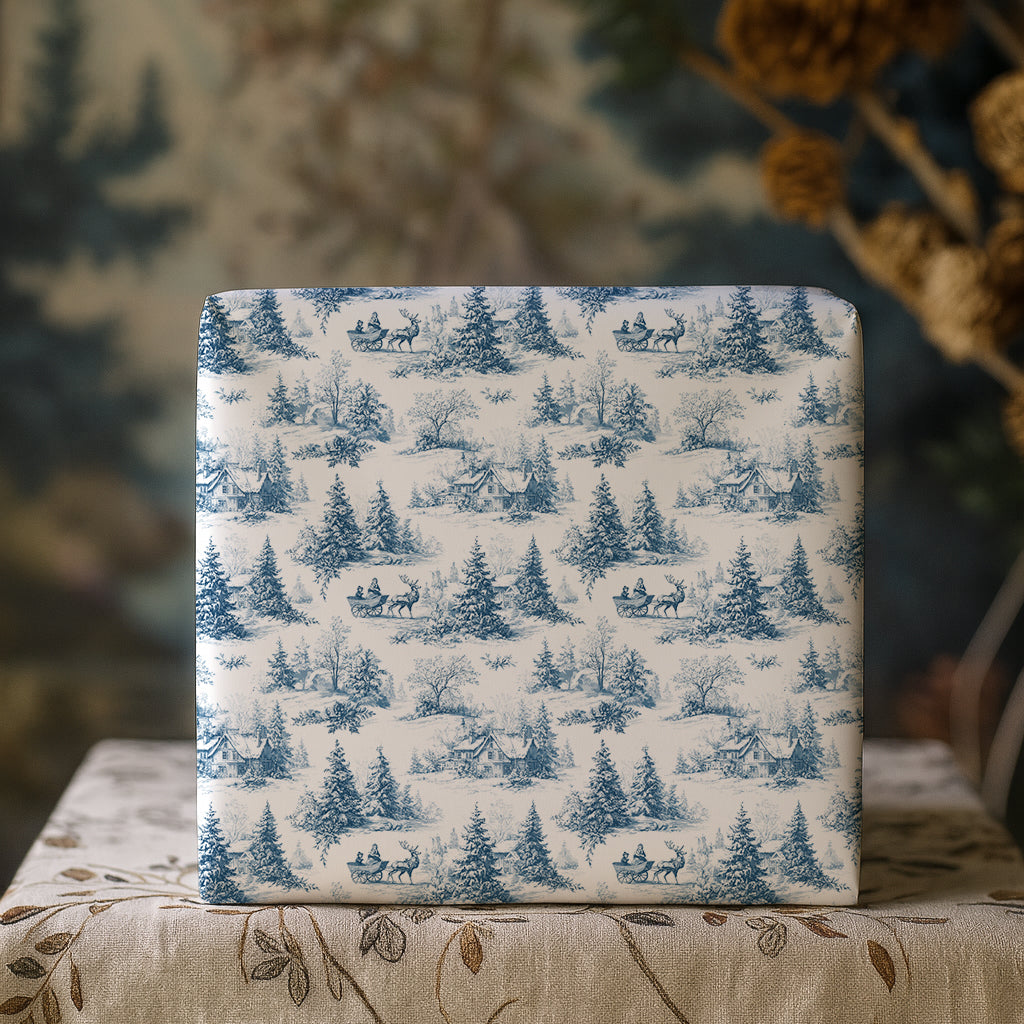 Winter Woodland Blue Holiday Toile Gift Wrapping Paper Sheets