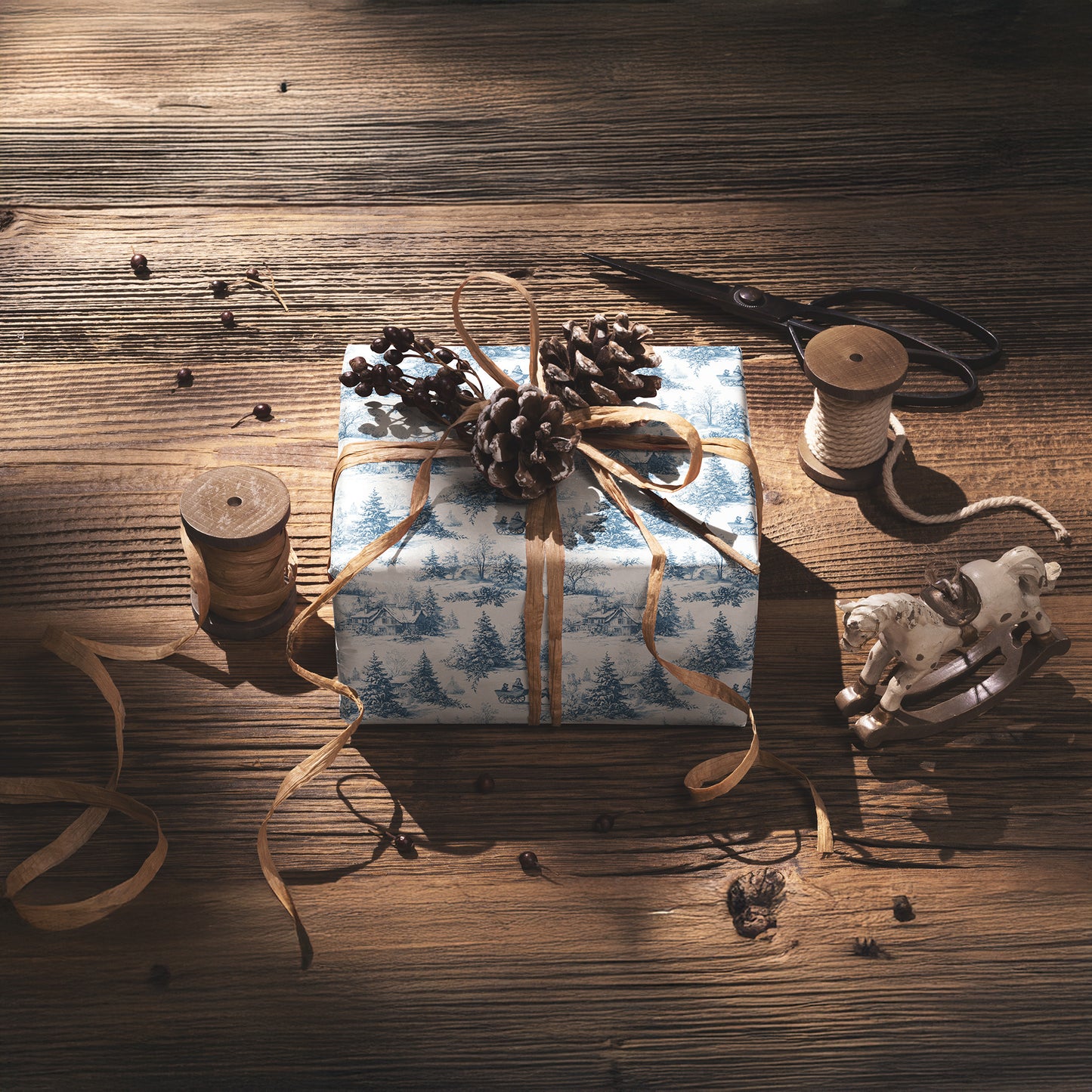 Winter Woodland Blue Holiday Toile Gift Wrapping Paper Sheets