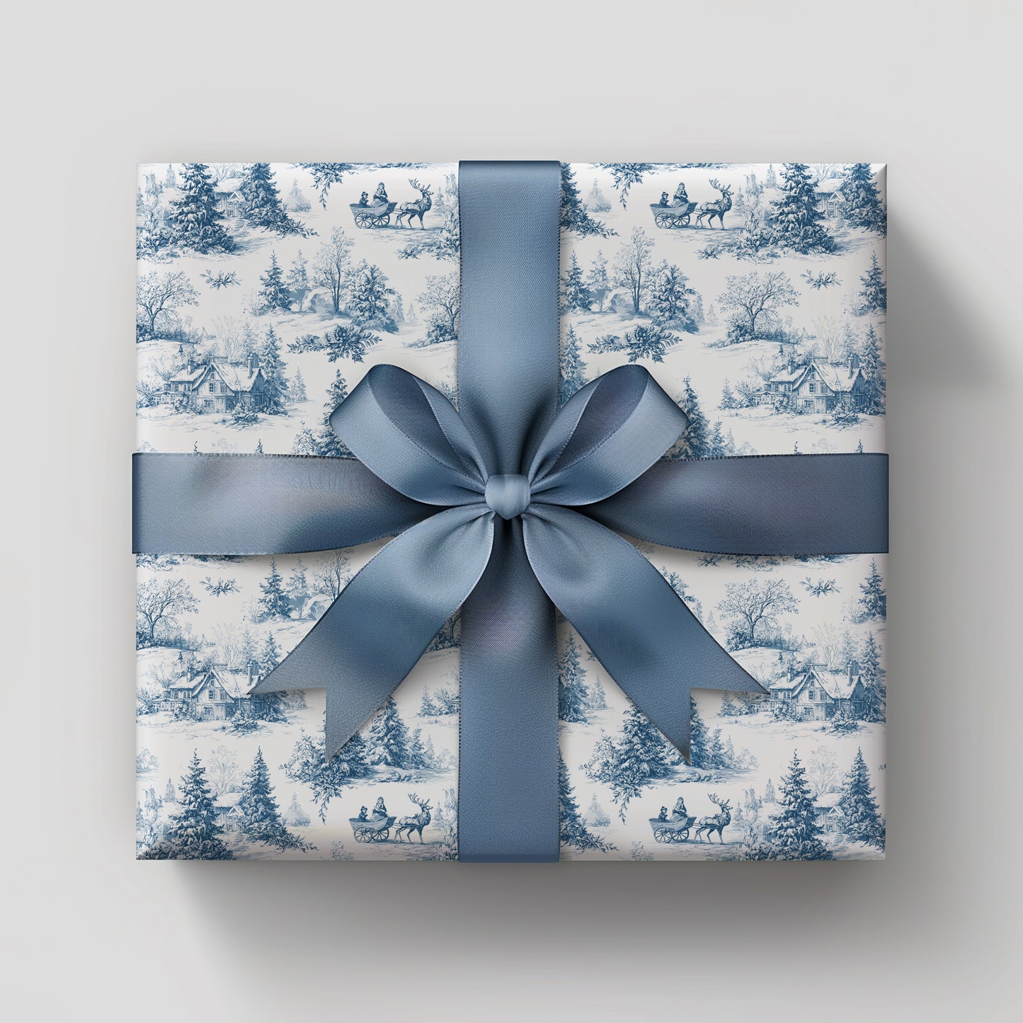 Winter Woodland Blue Holiday Toile Gift Wrapping Paper Sheets