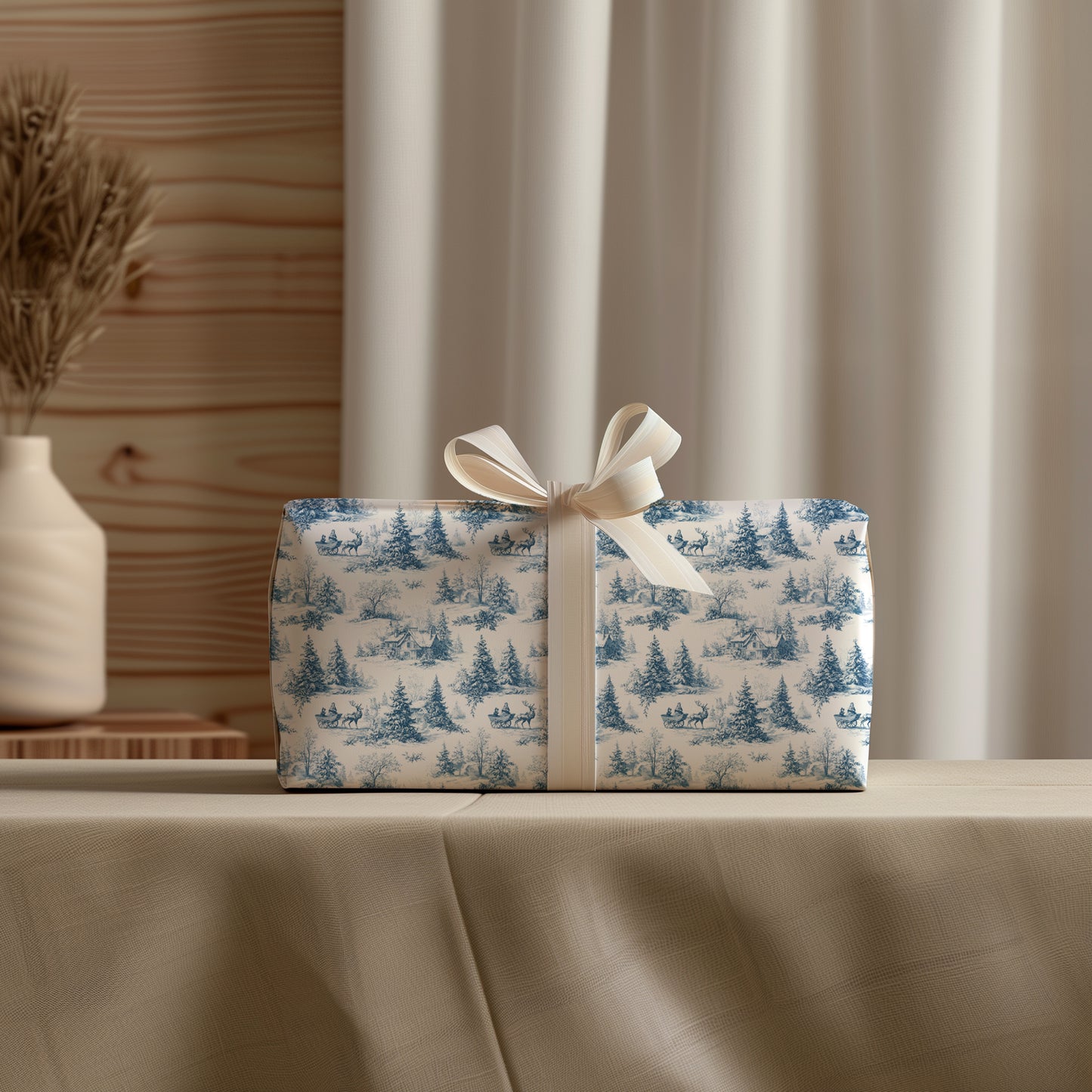 Winter Woodland Blue Holiday Toile Gift Wrapping Paper Sheets