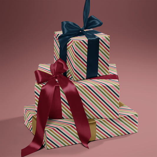 Festive Vintage Colorful Holiday Stripe Gift Wrapping Paper Sheets
