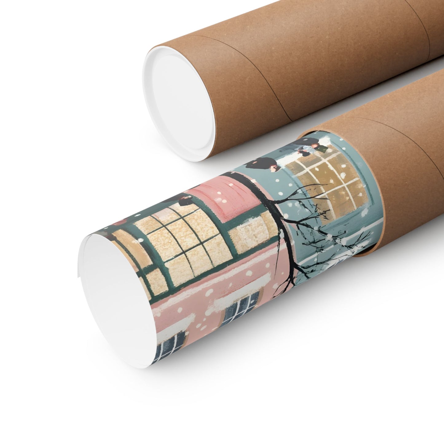 Whimsical Vintage Christmas Town Scene Matte Vertical Poster Art Print