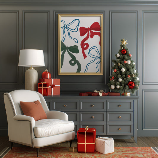 Festive Coquette Christmas Bows Matte Vertical Poster Art Print