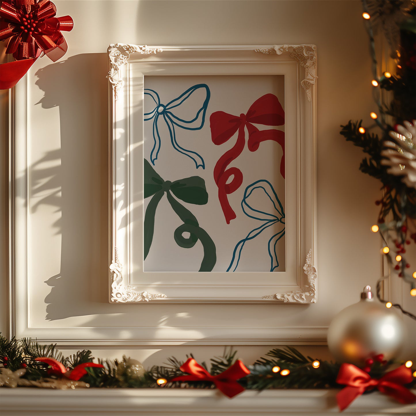 Festive Coquette Christmas Bows Matte Vertical Poster Art Print