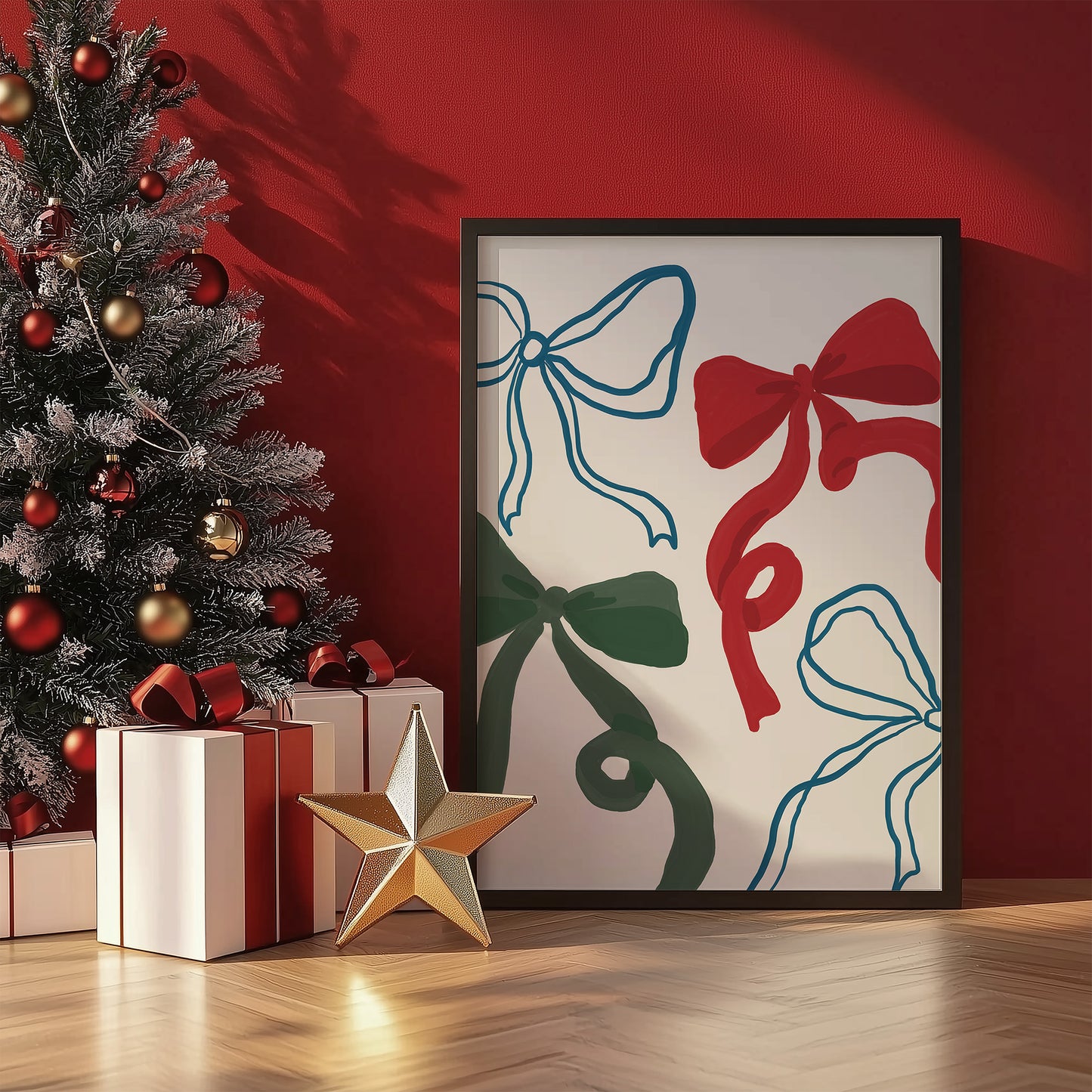 Festive Coquette Christmas Bows Matte Vertical Poster Art Print