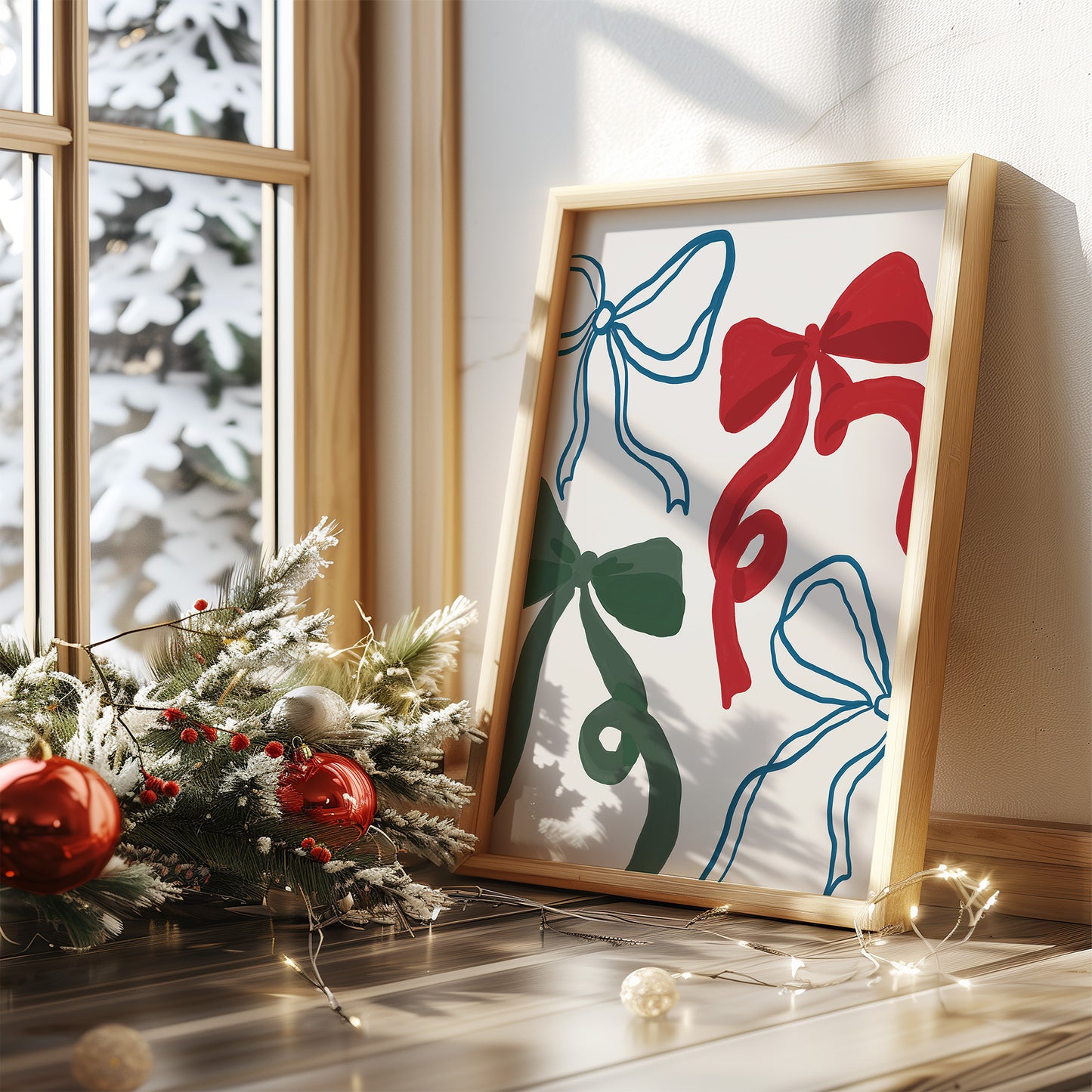 Festive Coquette Christmas Bows Matte Vertical Poster Art Print