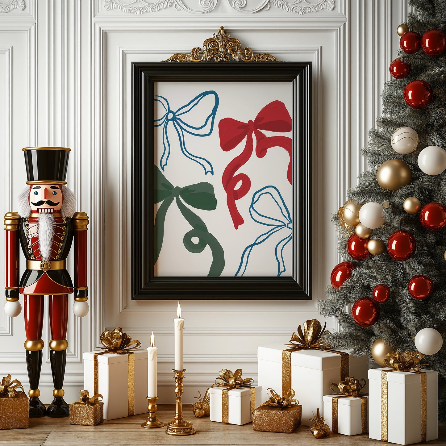 Festive Coquette Christmas Bows Matte Vertical Poster Art Print