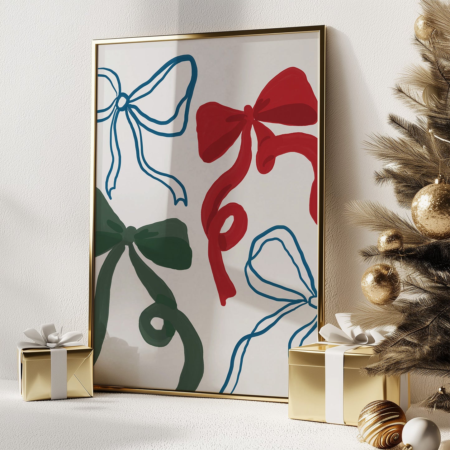 Festive Coquette Christmas Bows Matte Vertical Poster Art Print