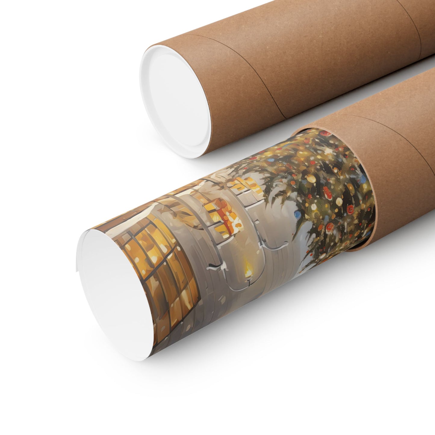 City Center Christmas Tree Winter Scene Matte Vertical Poster Art Print