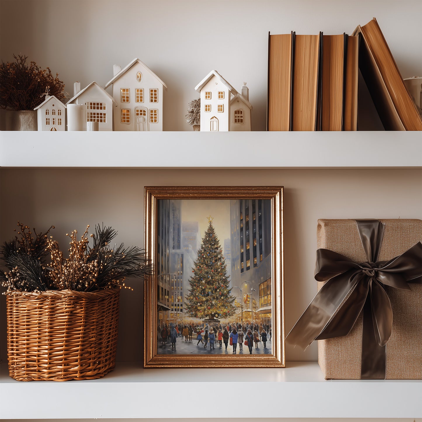 City Center Christmas Tree Winter Scene Matte Vertical Poster Art Print