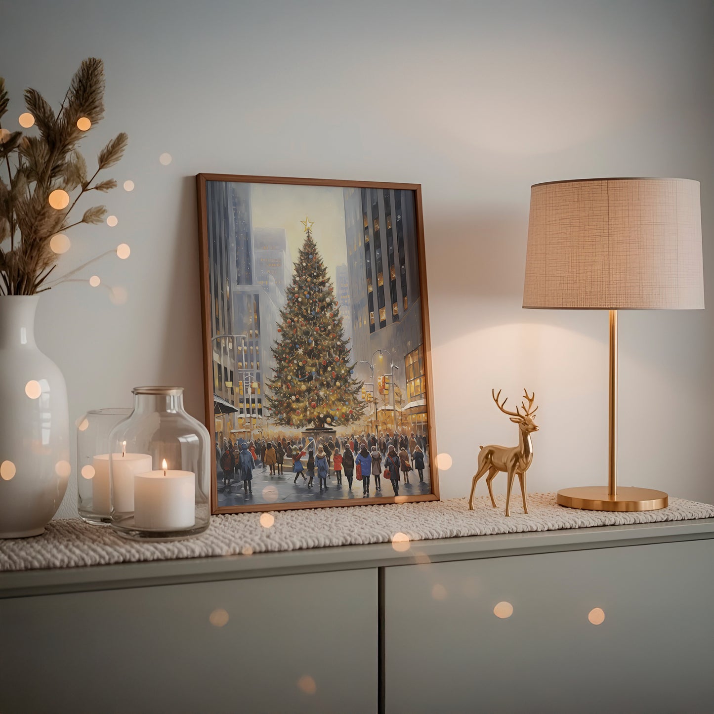 City Center Christmas Tree Winter Scene Matte Vertical Poster Art Print