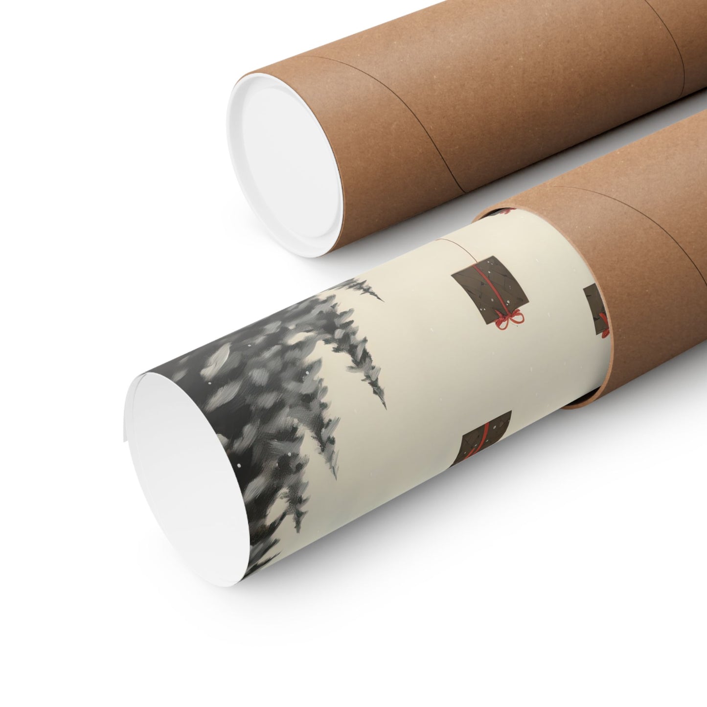 Lady with Floating Christmas Gifts Abstract Style Matte Vertical Poster Art Print