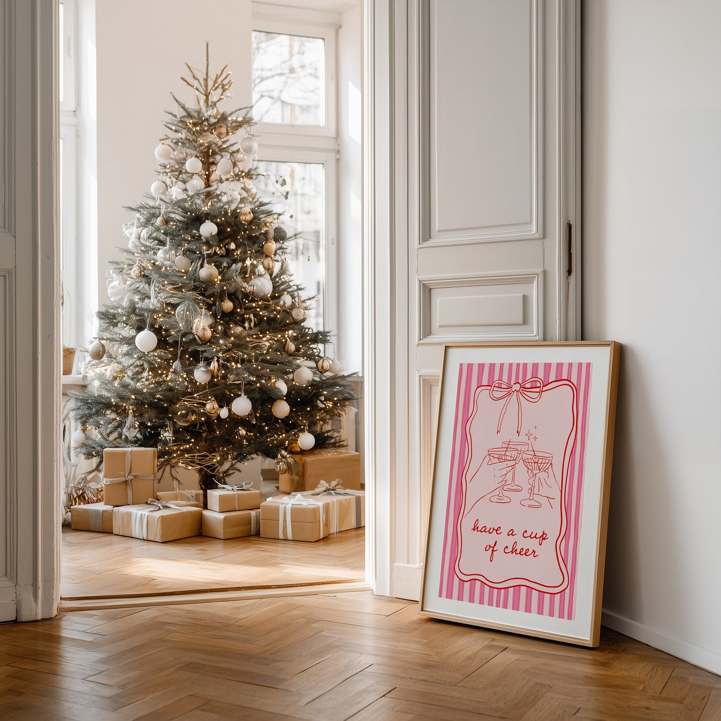 Have a Cup of Cheer Whimsical Coquette Holiday Matte Vertical Poster Art Print