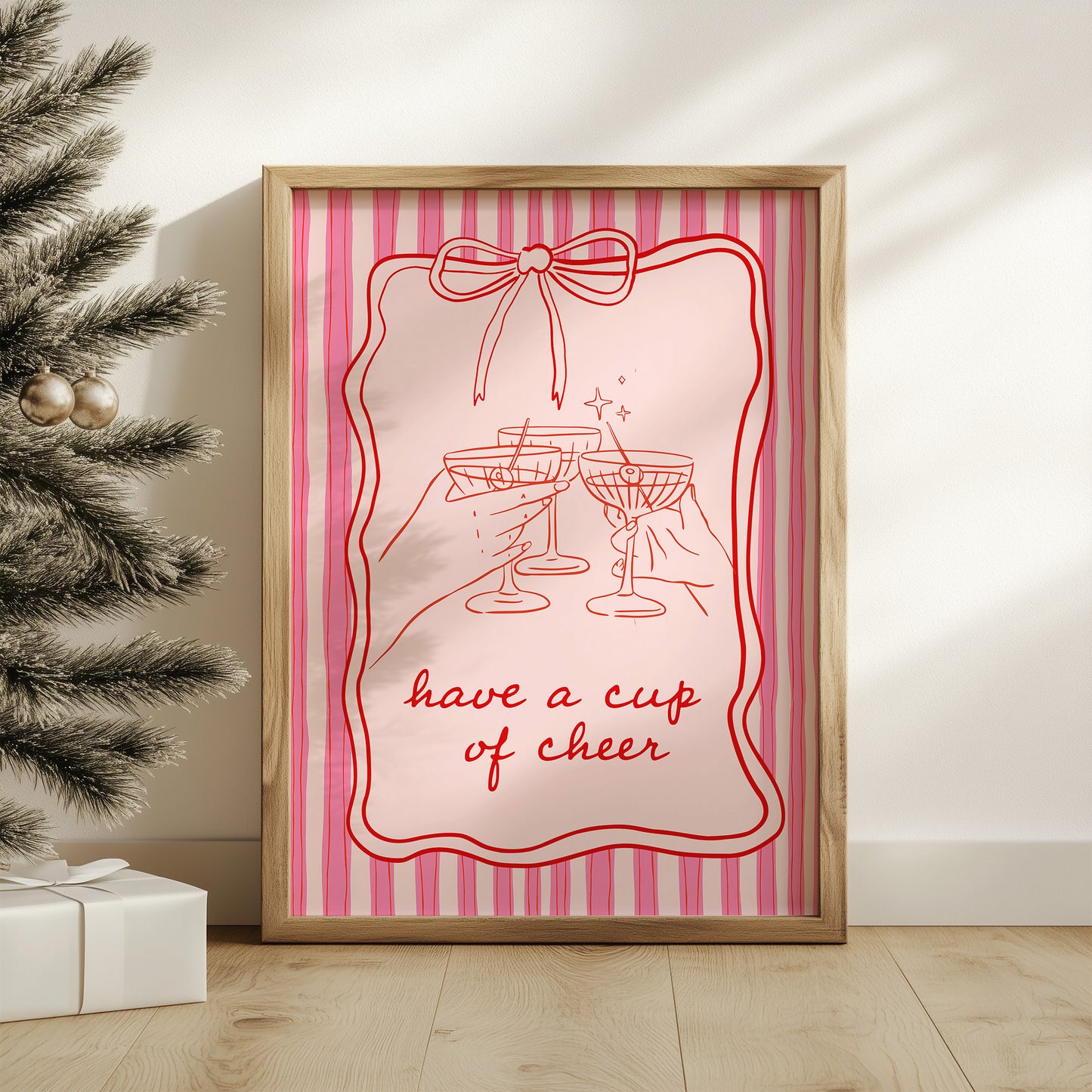 Have a Cup of Cheer Whimsical Coquette Holiday Matte Vertical Poster Art Print