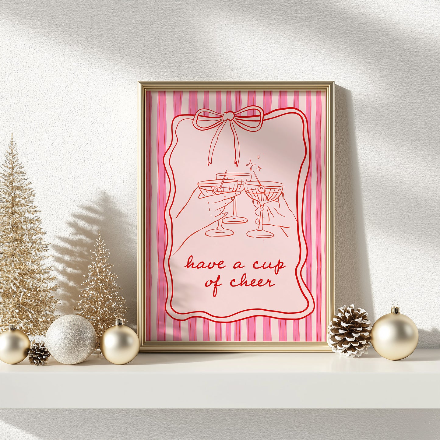Have a Cup of Cheer Whimsical Coquette Holiday Matte Vertical Poster Art Print