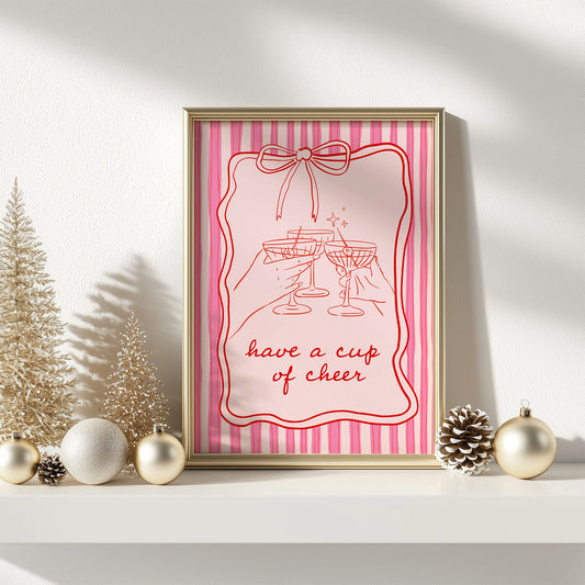 Have a Cup of Cheer Whimsical Coquette Holiday Matte Vertical Poster Art Print