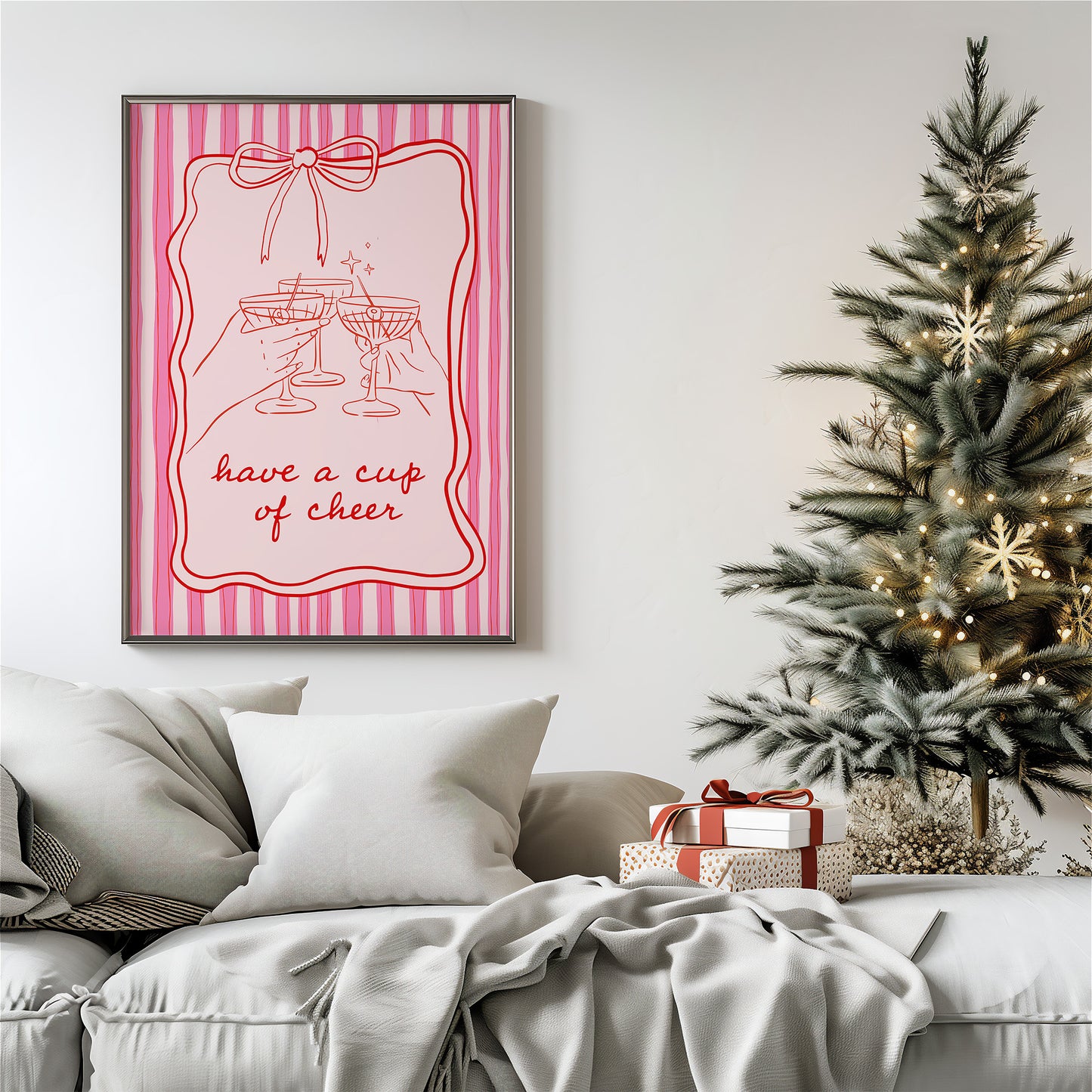 Have a Cup of Cheer Whimsical Coquette Holiday Matte Vertical Poster Art Print