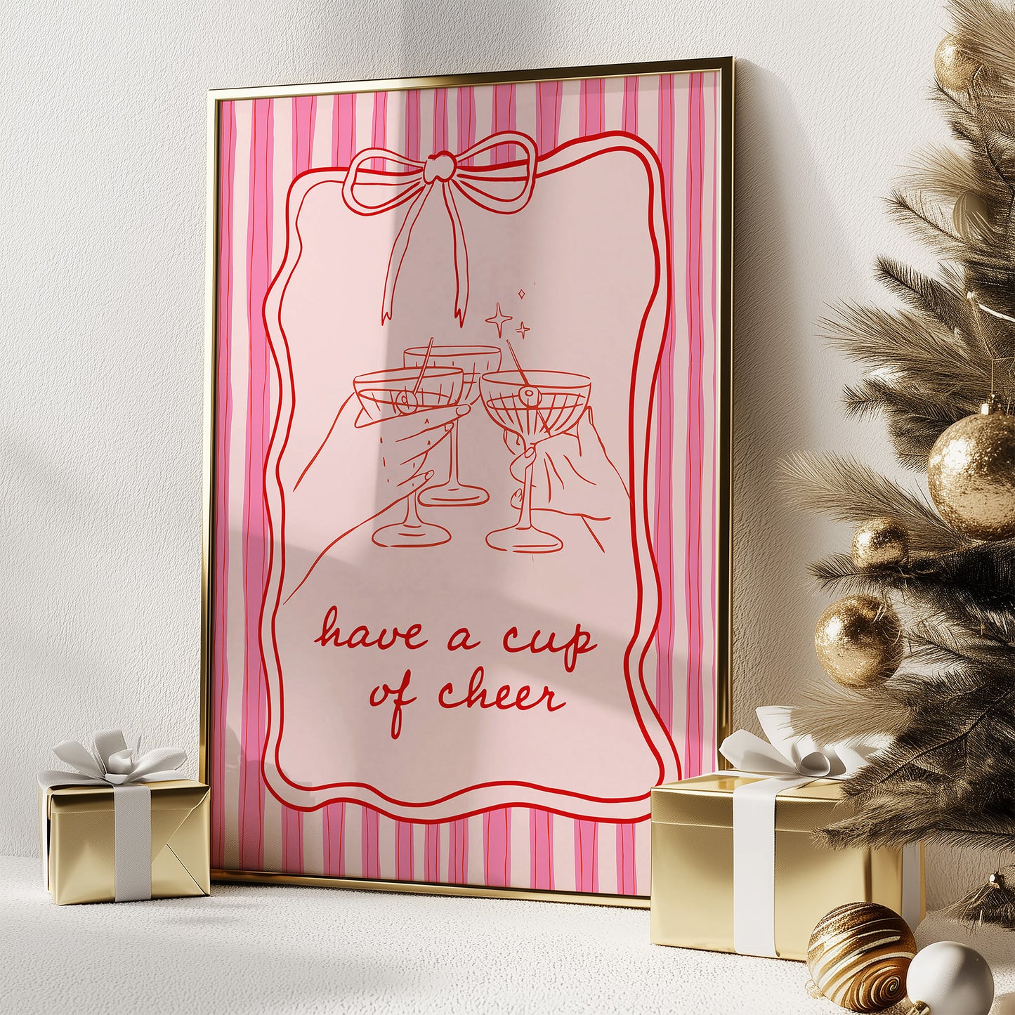 Have a Cup of Cheer Whimsical Coquette Holiday Matte Vertical Poster Art Print