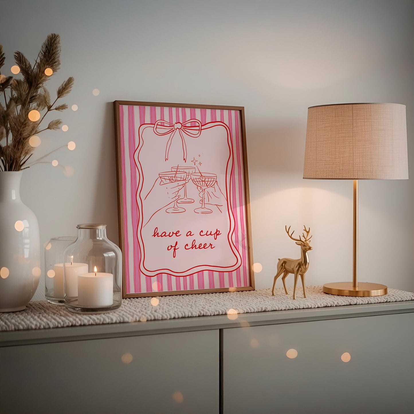 Have a Cup of Cheer Whimsical Coquette Holiday Matte Vertical Poster Art Print