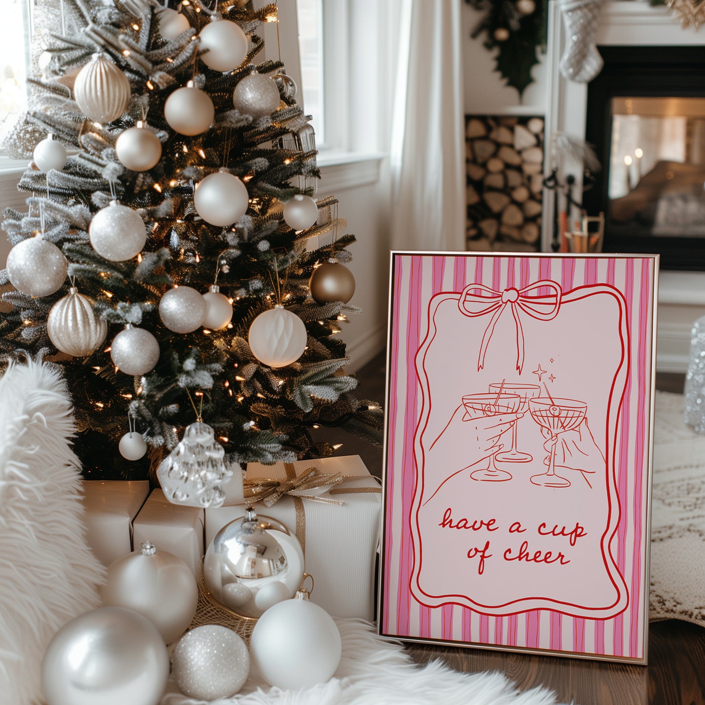 Have a Cup of Cheer Whimsical Coquette Holiday Matte Vertical Poster Art Print