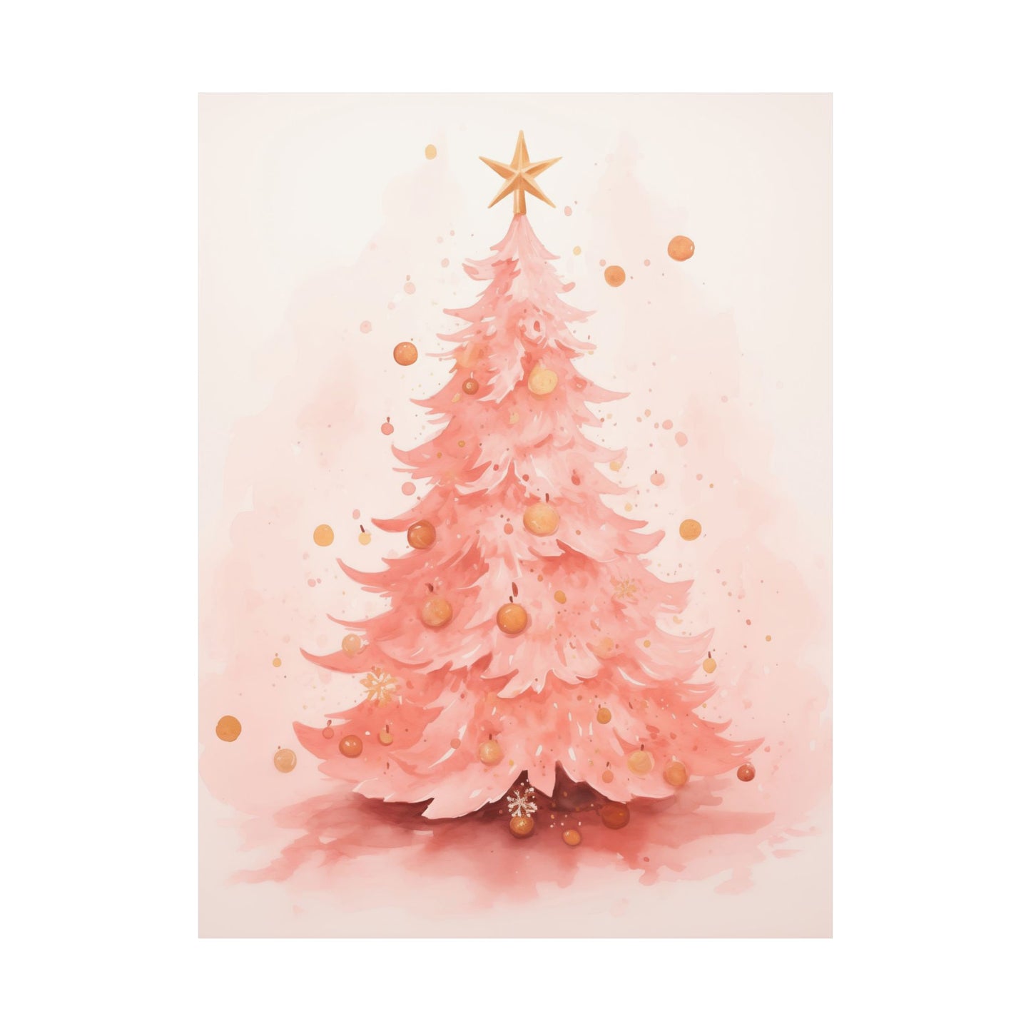 Pink and Gold Whimsical Christmas Tree Matte Vertical Poster Art Print