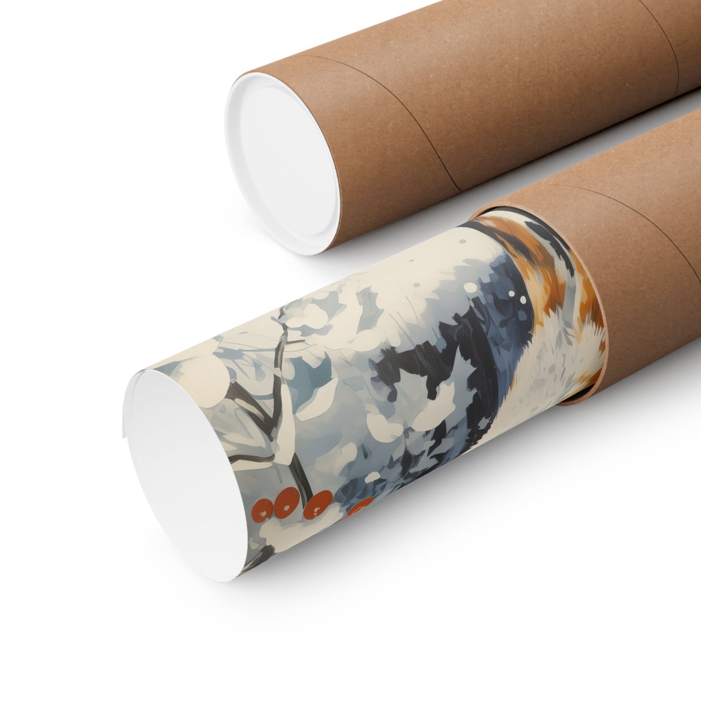 Snowy Winter Fox with Red Berries Matte Vertical Poster Art Print