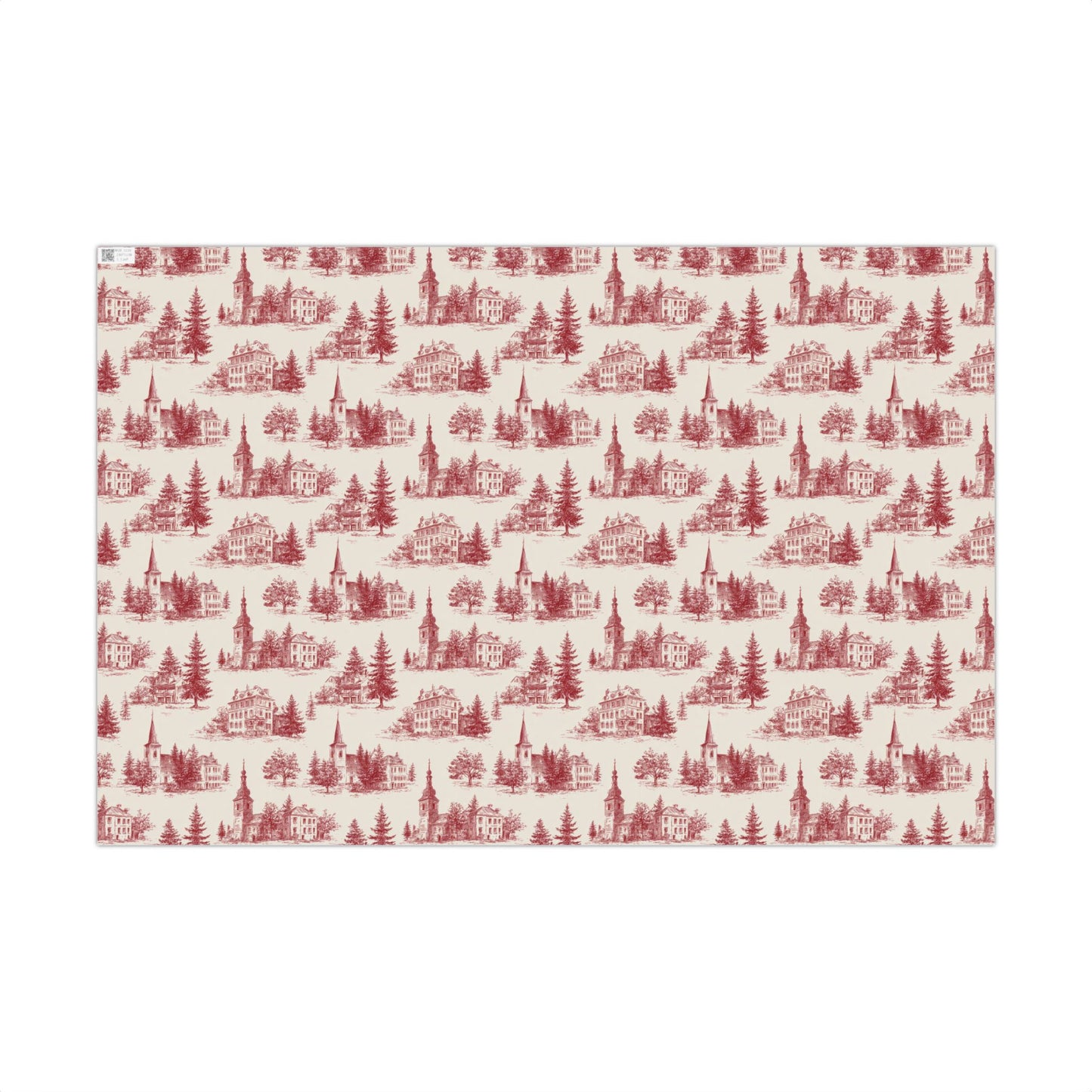Church Steeple Red Toile Fir Tree Gift Wrapping Paper Sheets
