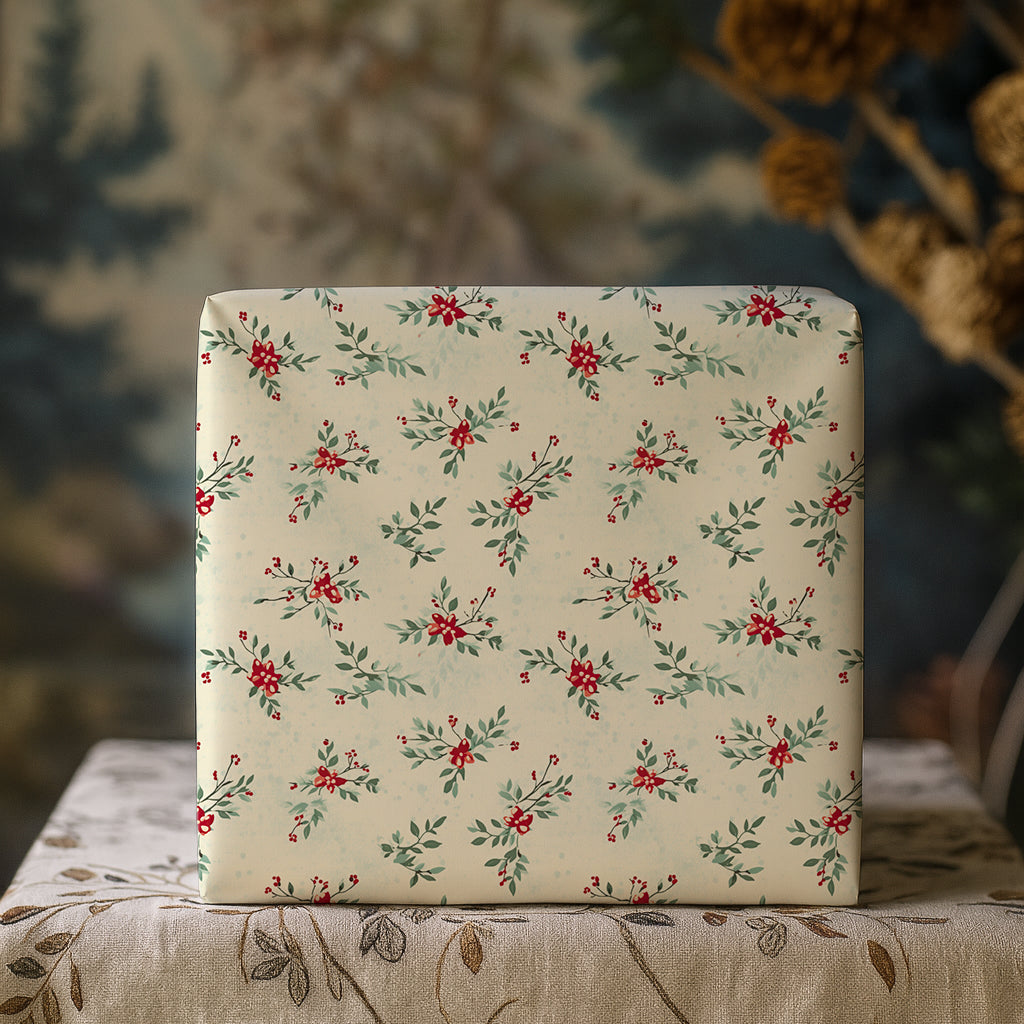 Red and Green Dainty Christmas Floral Gift Wrapping Paper Sheets