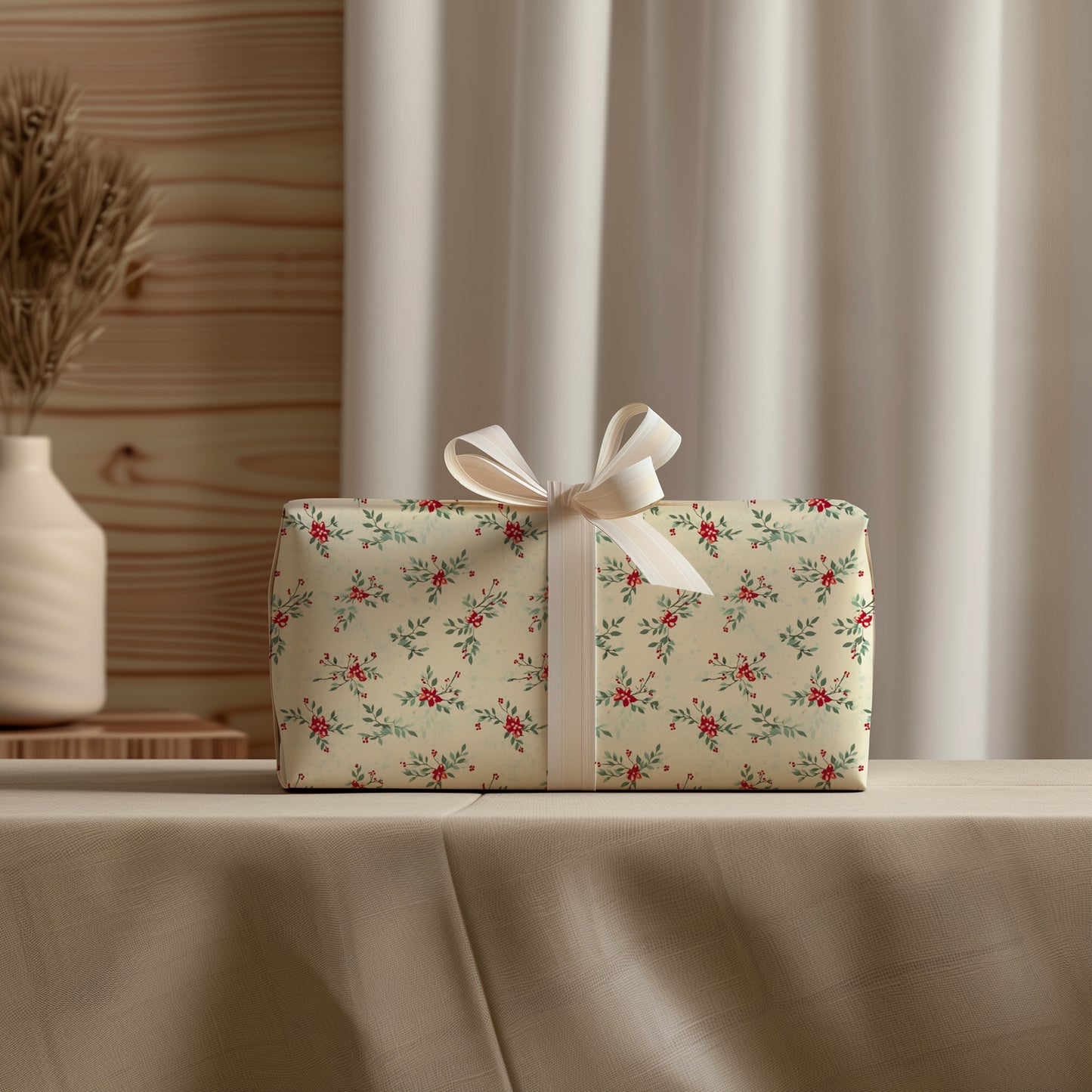 Red and Green Dainty Christmas Floral Gift Wrapping Paper Sheets