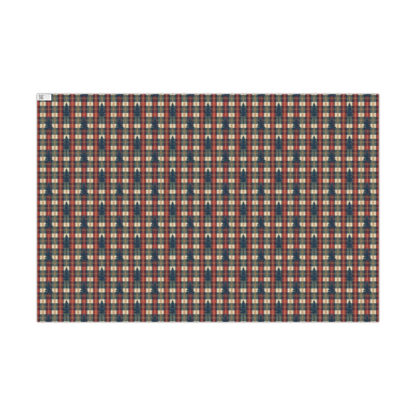 Cozy Rustic Plaid with Navy Fir Tree Gift Wrapping Paper Sheets