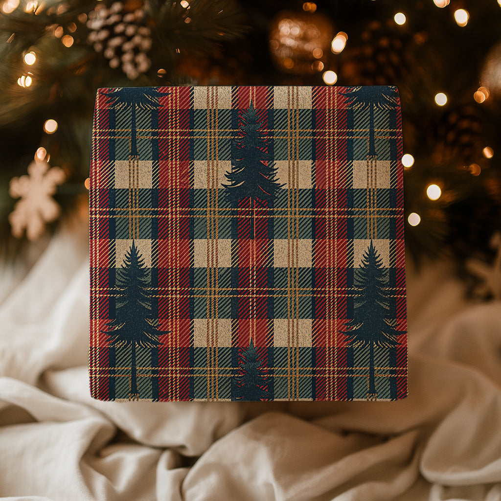 Cozy Rustic Plaid with Navy Fir Tree Gift Wrapping Paper Sheets