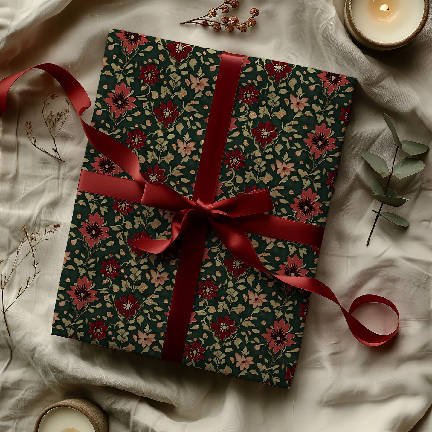 Moody Victorian Christmas Floral Gift Wrapping Paper Sheets