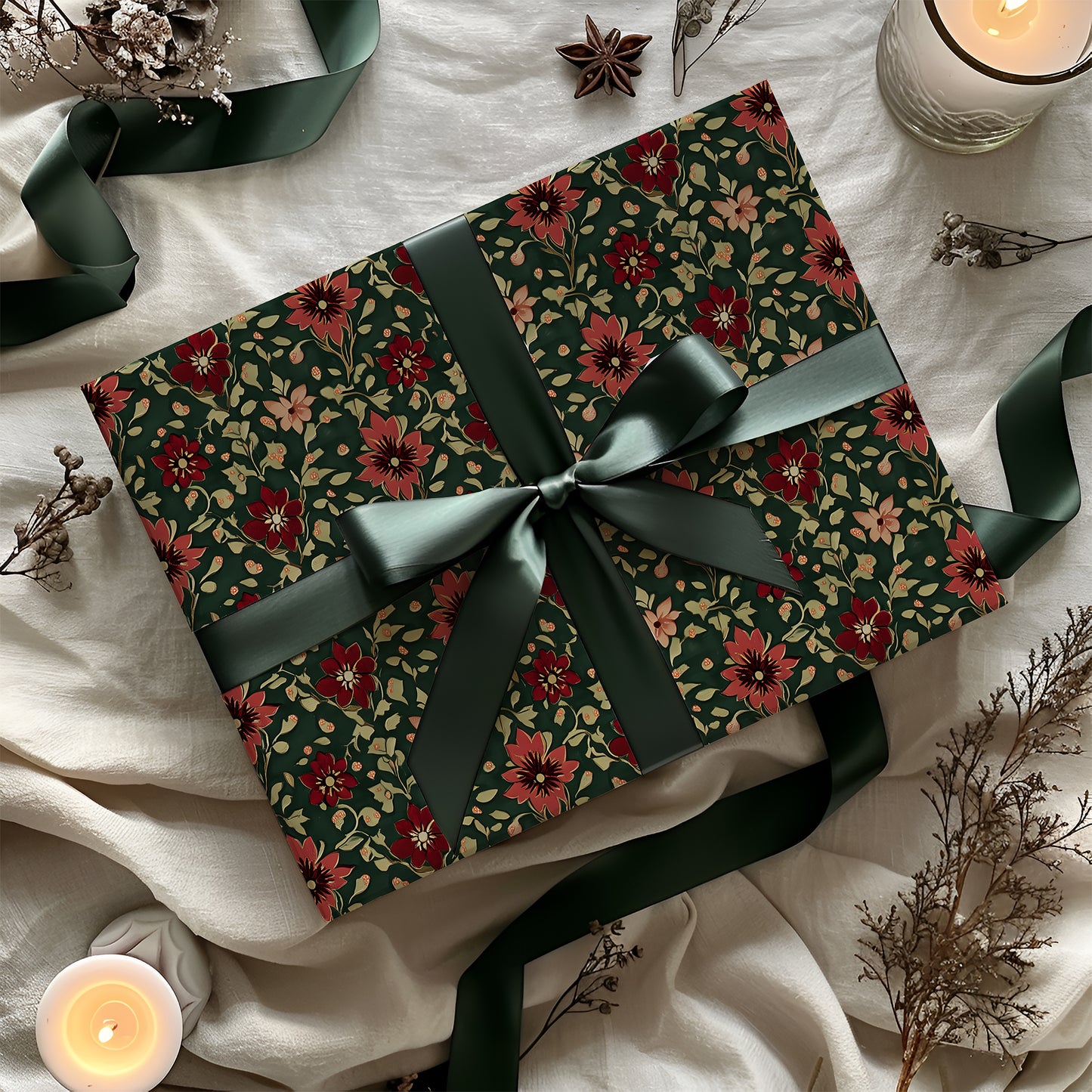 Moody Victorian Christmas Floral Gift Wrapping Paper Sheets