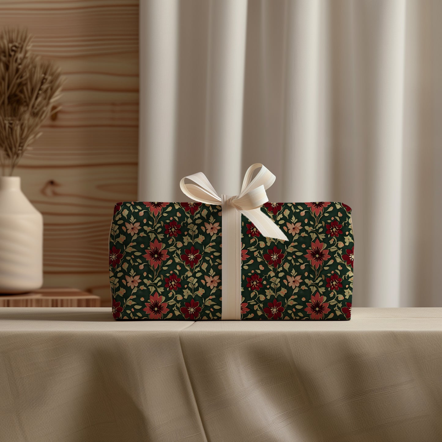 Moody Victorian Christmas Floral Gift Wrapping Paper Sheets