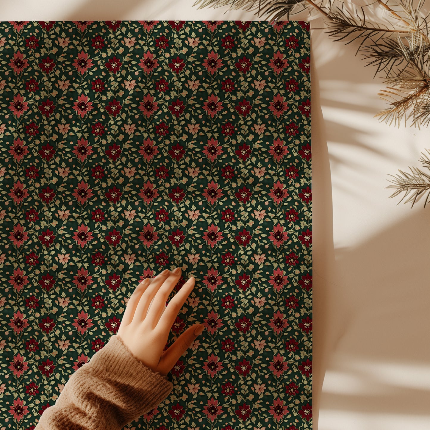 Moody Victorian Christmas Floral Gift Wrapping Paper Sheets