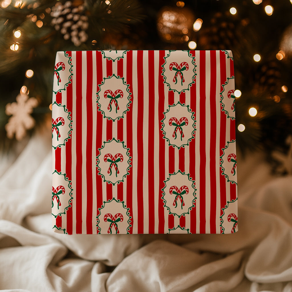 Retro Coquette Candy Cane Christmas Gift Wrapping Paper Sheets
