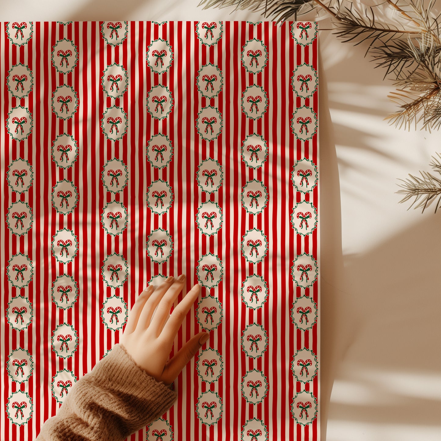 Retro Coquette Candy Cane Christmas Gift Wrapping Paper Sheets