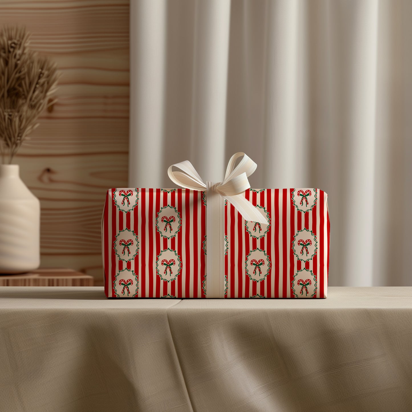 Retro Coquette Candy Cane Christmas Gift Wrapping Paper Sheets