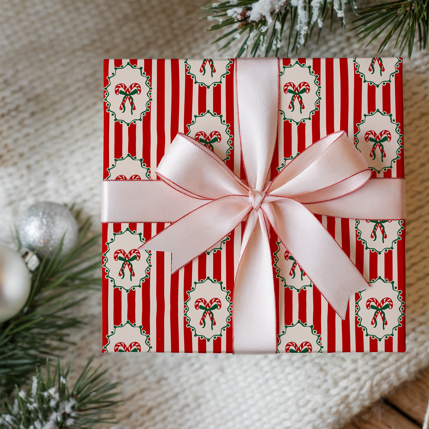 Retro Coquette Candy Cane Christmas Gift Wrapping Paper Sheets