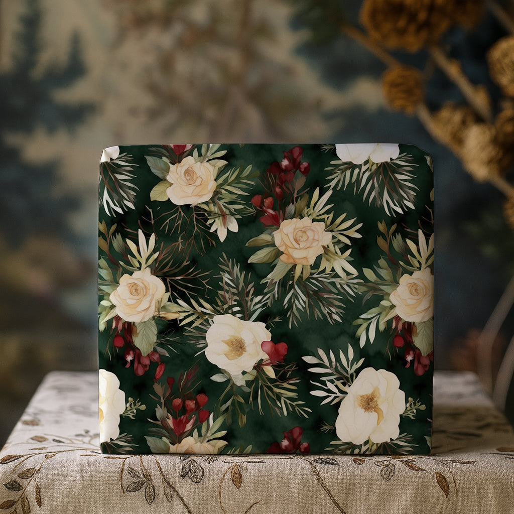 Winter Flowers and Red Berries Holiday Gift Wrapping Paper Sheets