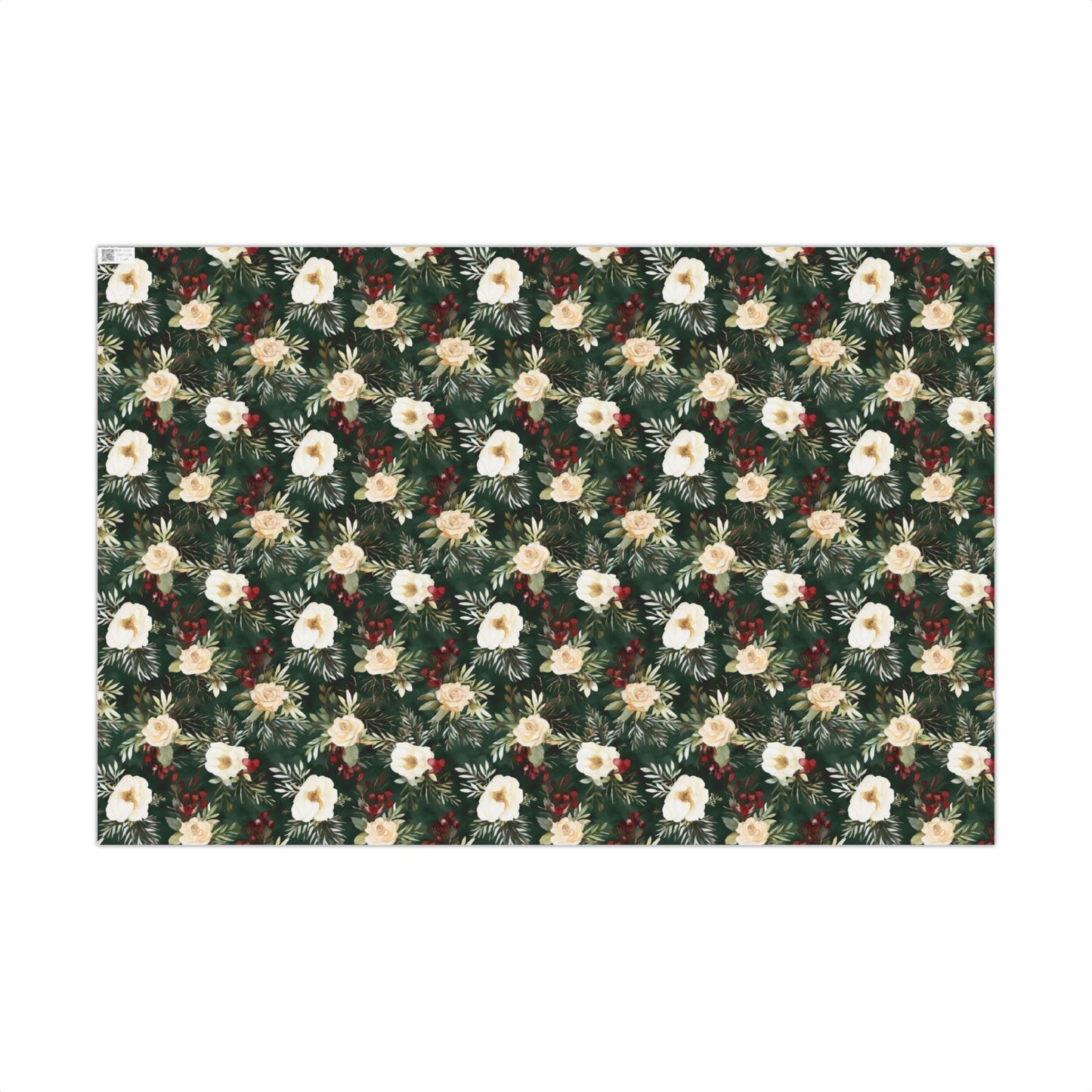 Winter Flowers and Red Berries Holiday Gift Wrapping Paper Sheets
