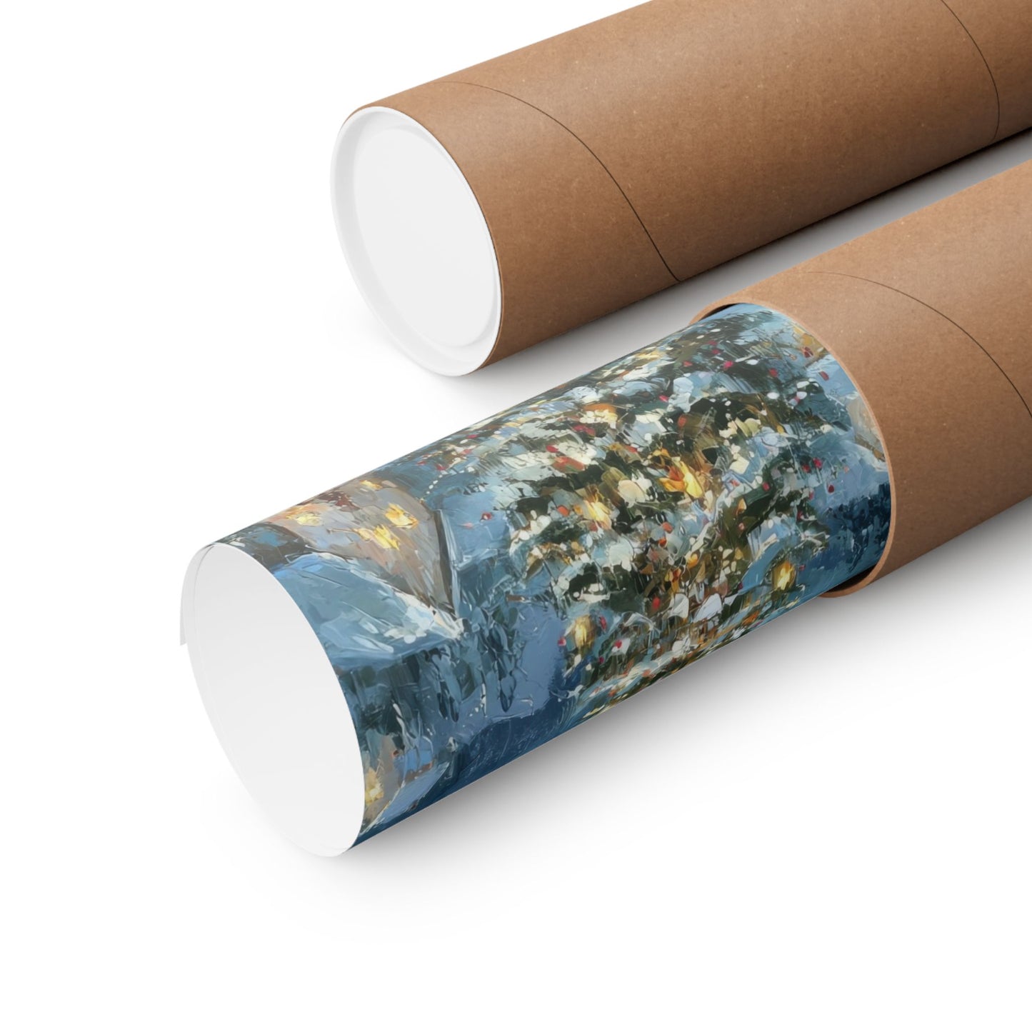 Snowy Christmas Tree in Winter Village Matte Vertical Poster Art Print