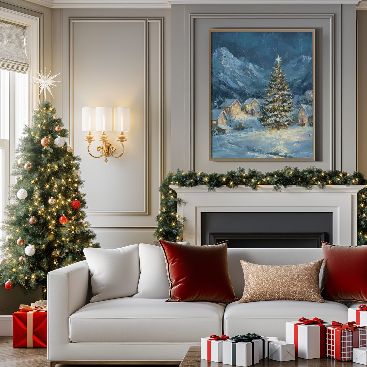 Snowy Christmas Tree in Winter Village Matte Vertical Poster Art Print