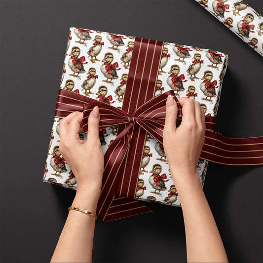 Baby Chick With Red Bow Holiday Gift Wrapping Paper Sheets