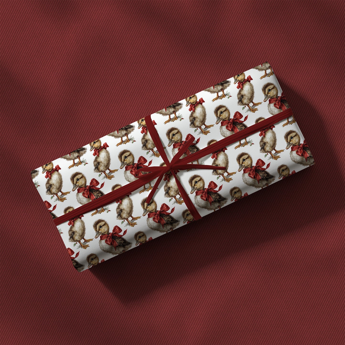 Baby Chick With Red Bow Holiday Gift Wrapping Paper Sheets