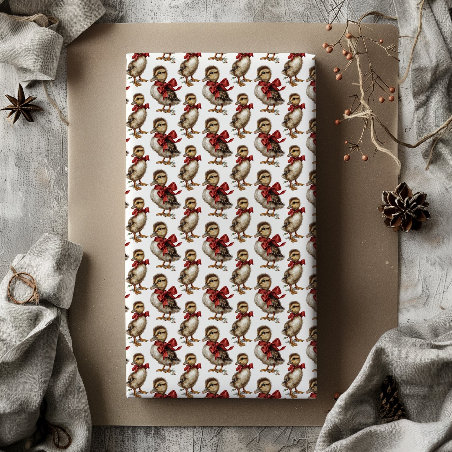 Baby Chick With Red Bow Holiday Gift Wrapping Paper Sheets