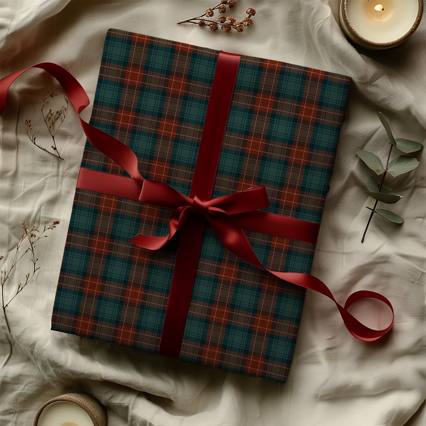 Traditional Holiday Green & Red Plaid Christmas Gift Wrapping Paper Sheets